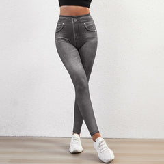 Push Up Seamless High Waist Denim Print Leggings Autumn and Winter Elastic Denim Pants Skinny