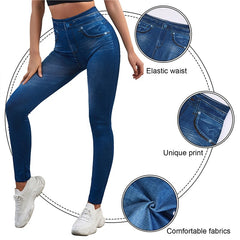 Push Up Seamless High Waist Denim Print Leggings Autumn and Winter Elastic Denim Pants Skinny