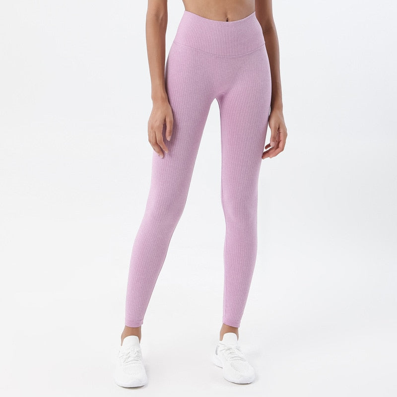 Ribbed Seamless Leggings Women Gym Leggings High Waist Pants Push